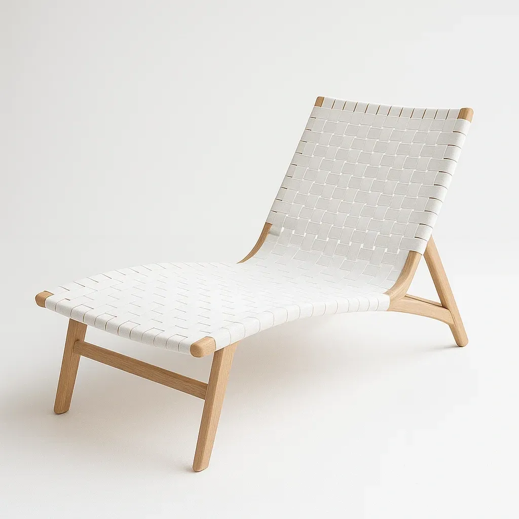 Lettino prendisole da esterno in Legno con Tessuto in Polipropilene Bianco