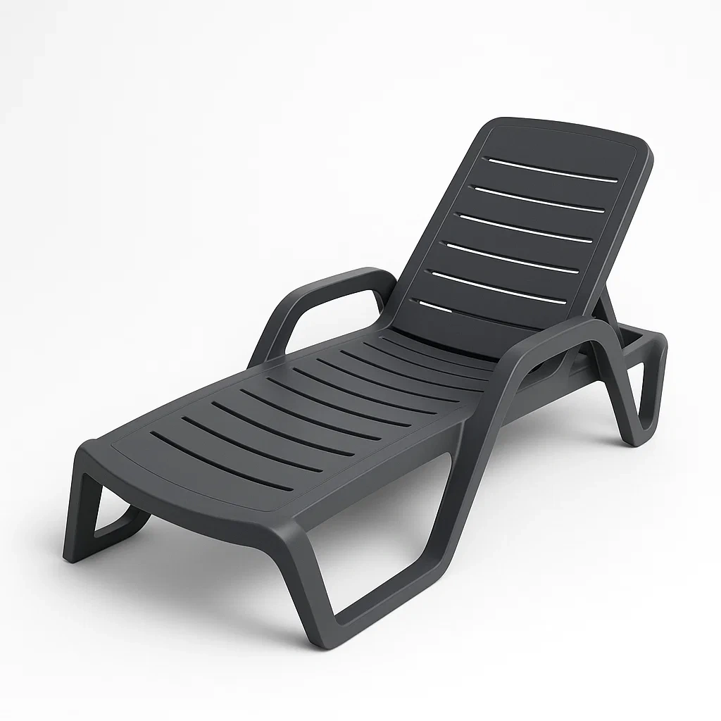 Lettino prendisole da esterno in Plastica Antracite con Schienale Regolabile 190x75x41 cm