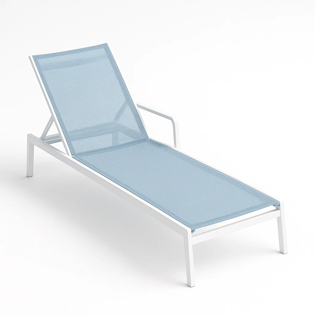 Lettino prendisole da esterno in Metallo con Seduta in Tessuto Blu Regolabile