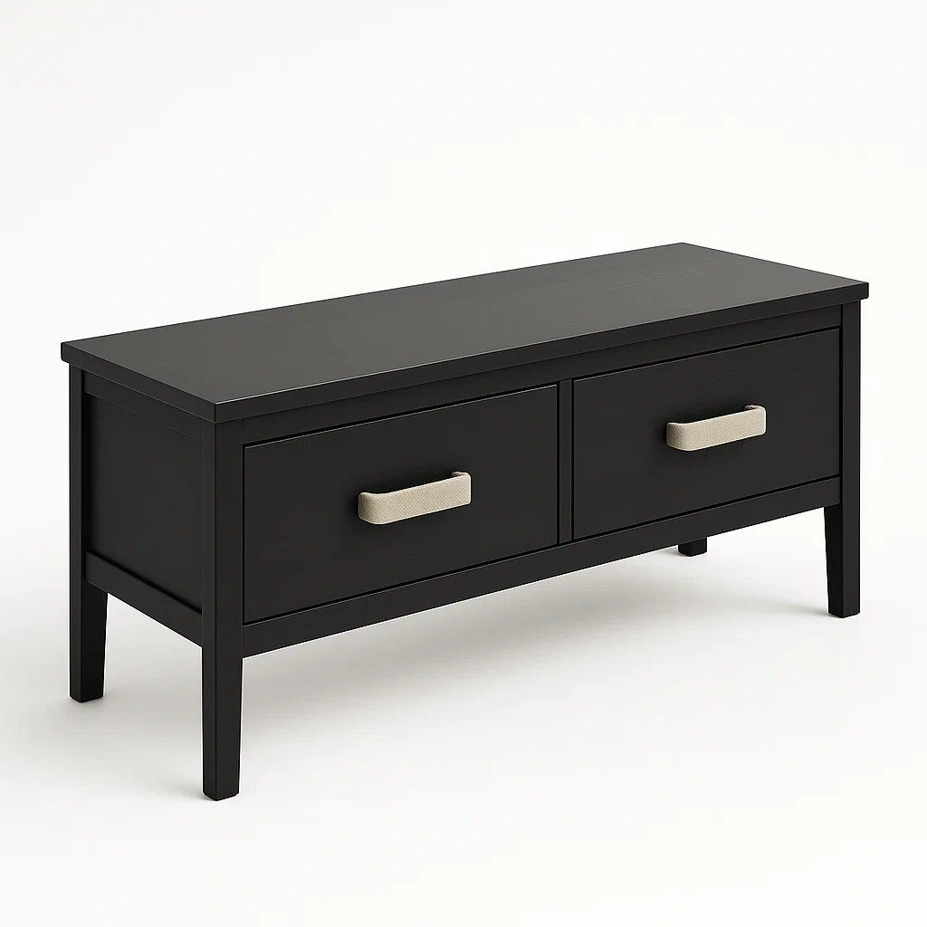 Panca contenitore in Legno Nero con Due Cassetti
