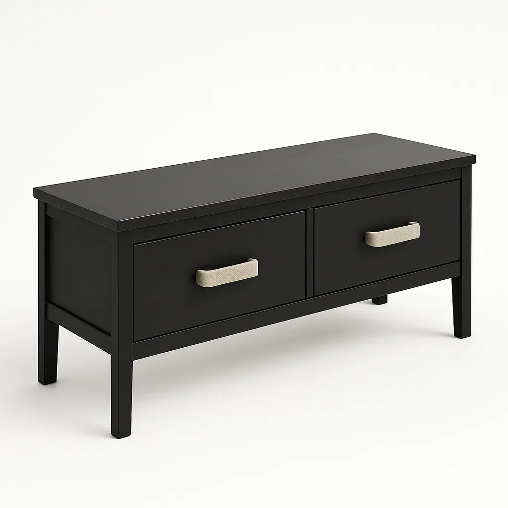 Panca contenitore in Legno Nero con Due Cassetti