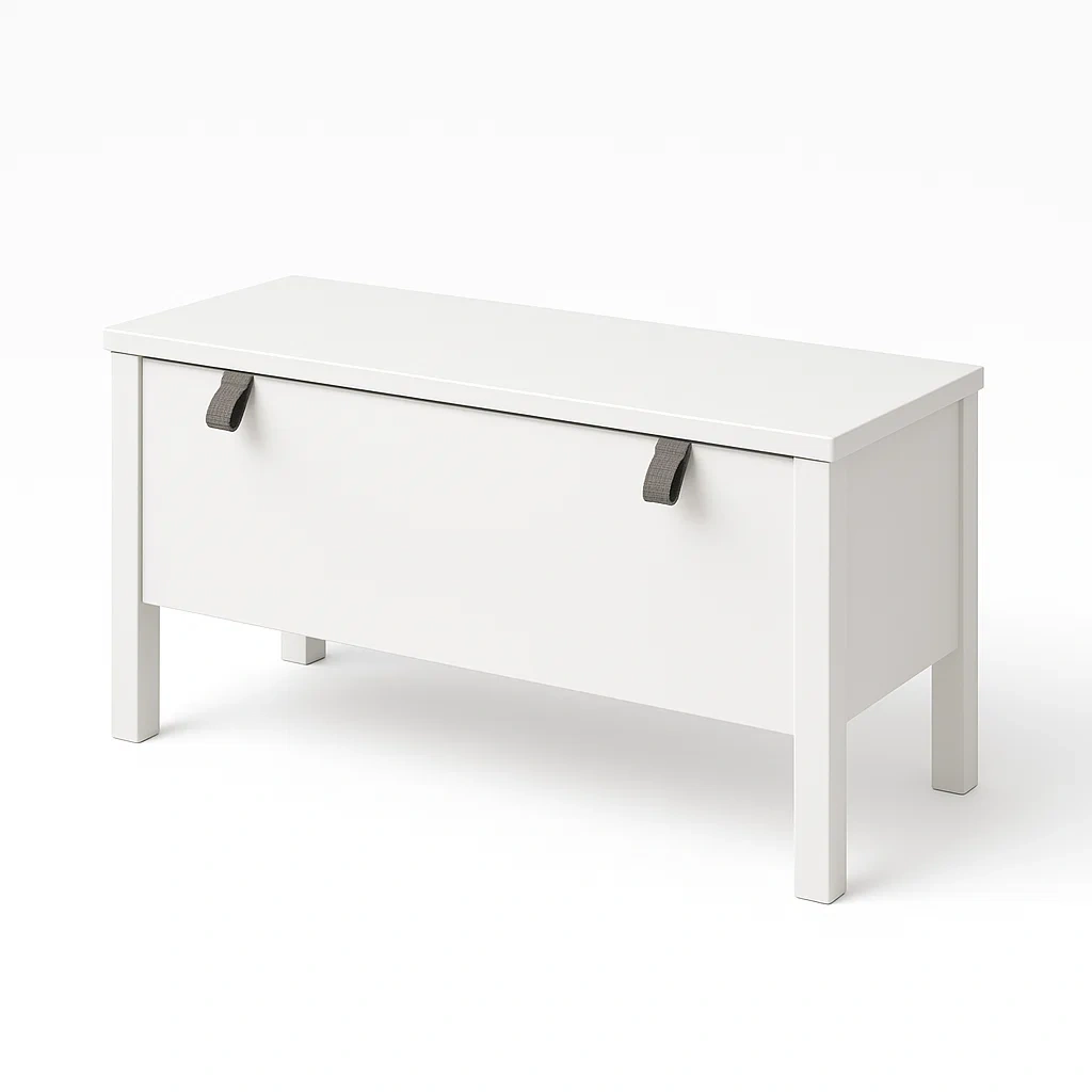 Panca contenitore in Legno Bianco con Maniglie in Tessuto 80x40x45 cm