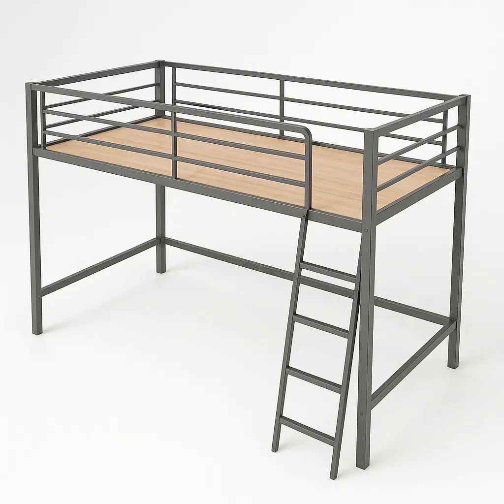 Letto a soppalco Singolo in Metallo e Legno Grigio