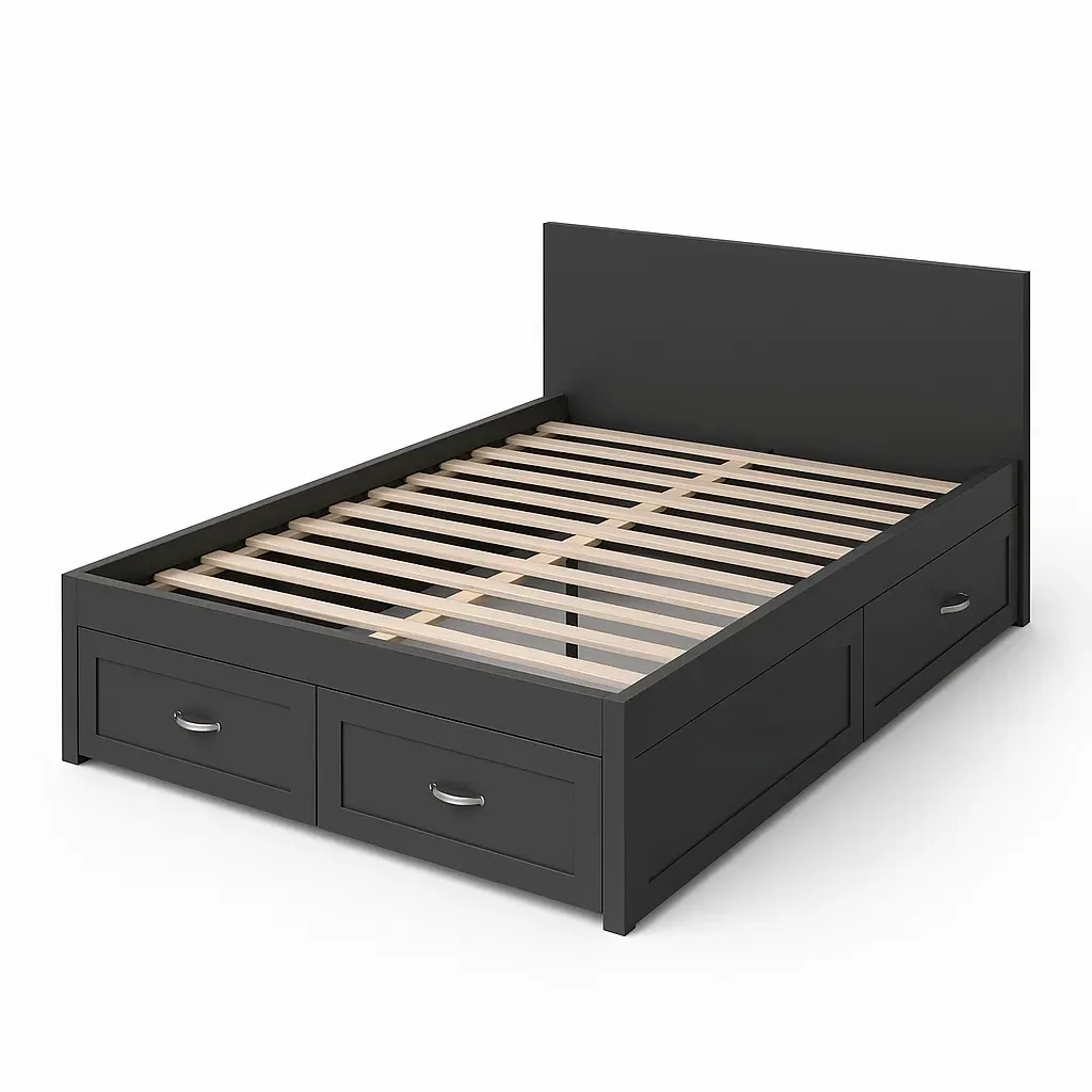 Letto contenitore in Legno Nero con Cassetti