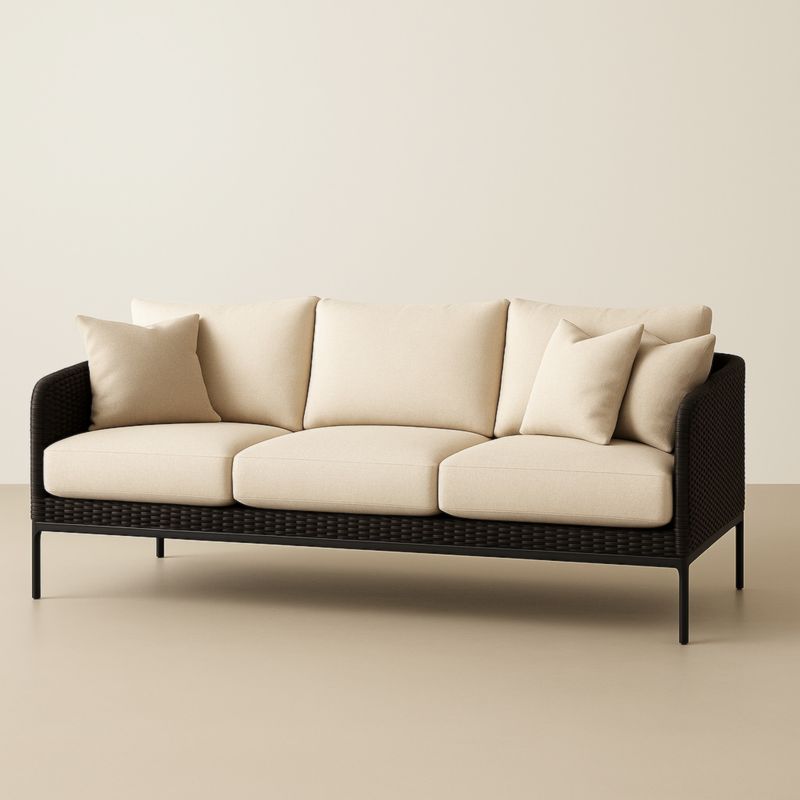 Canapé 3 Places en Résine avec Coussins en Polyester Beige