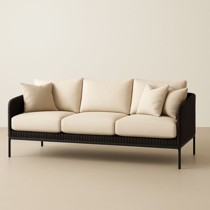 Canapé 3 Places en Résine avec Coussins en Polyester Beige