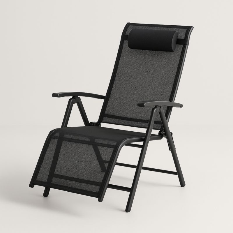 Chaise Longue Pliable en Acier et Maille Noire