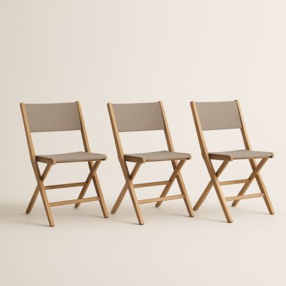Lot de 3 chaises pliantes en bois et tissu polyester beige