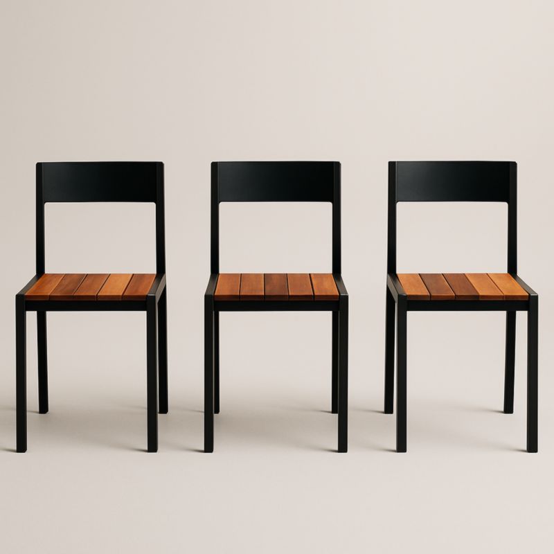 Lot de 3 chaises d'extérieur en métal et bois