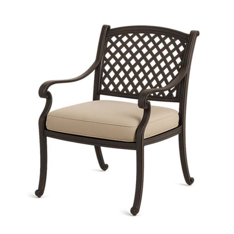 Fauteuil d’extérieur en aluminium brun avec coussin beige