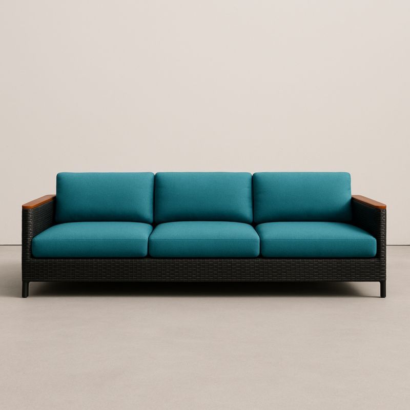 Canapé 3 Places Rotin Synthétique et Tissu Bleu Canard