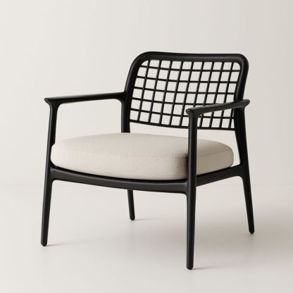 Fauteuil d'extérieur en Aluminium Noir avec Coussin Beige
