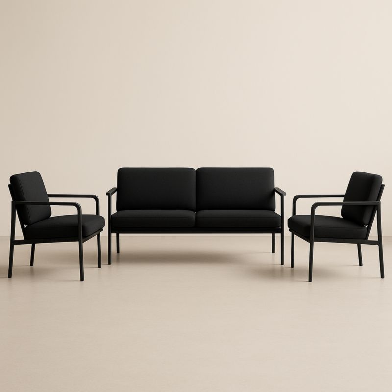 Ensemble Canapé Salon 3 Pièces Métal Polyester Noir