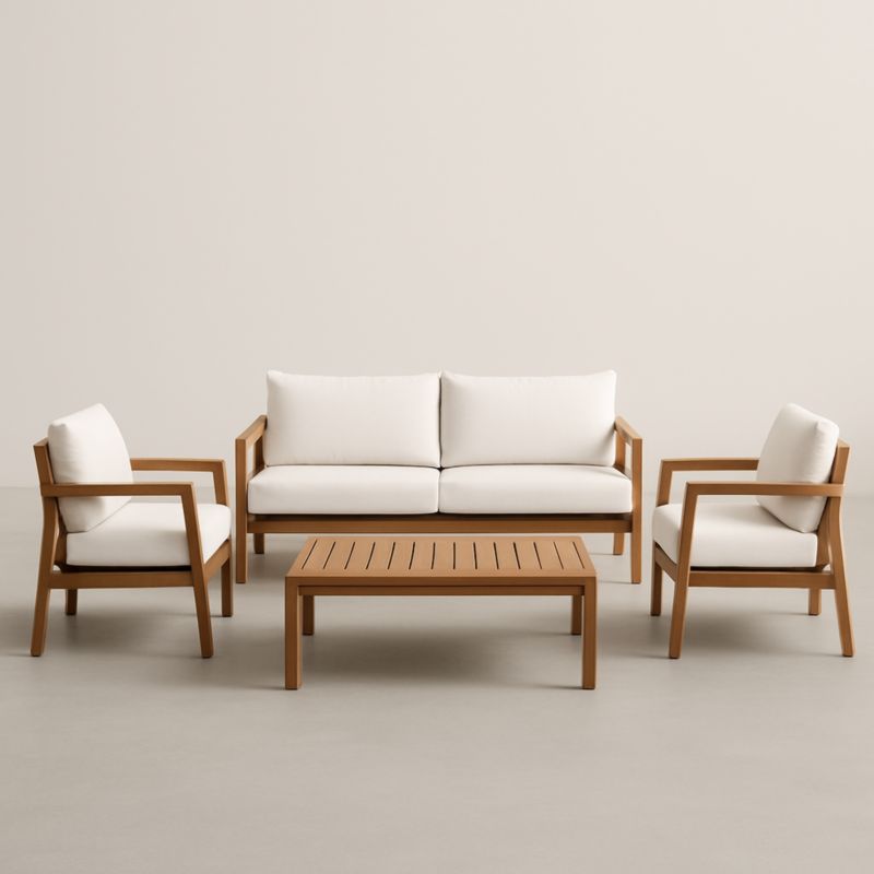 Ensemble de Jardin en Bois 4 Pièces avec Coussins Beige