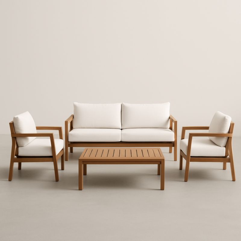 Ensemble de Jardin en Bois 4 Pièces avec Coussins Beige