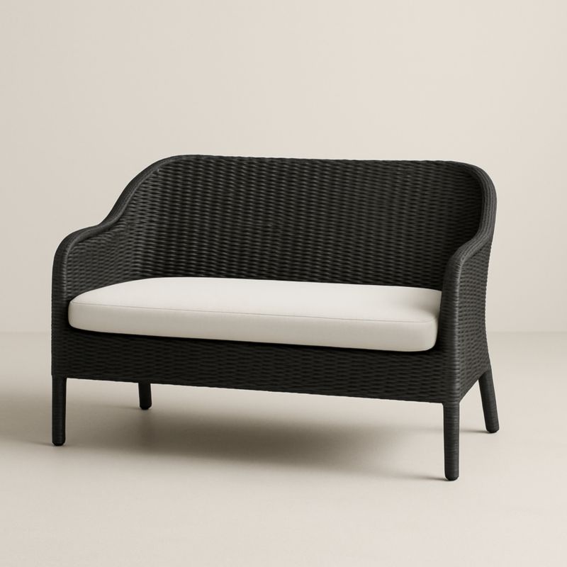 Canapé Deux Places Résine Noire et Coussin Crème