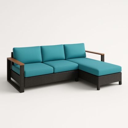 Canapé d'angle extérieur en résine tressée avec coussins en polyester turquoise