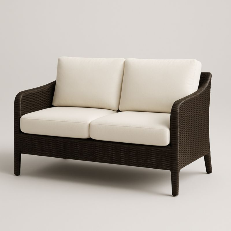 Canapé Deux Places en Osier Marron avec Coussins Crème