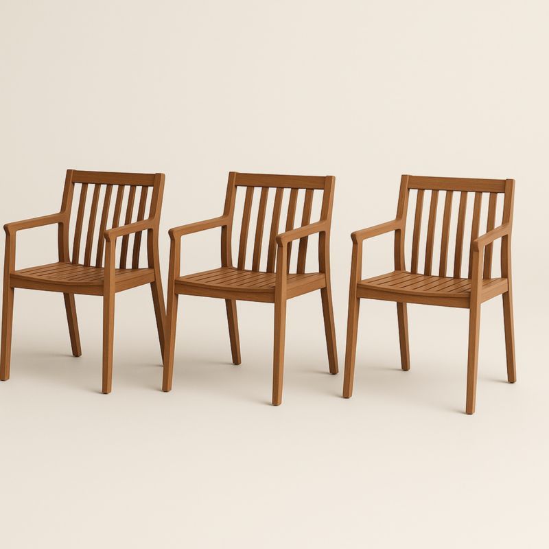 Lot de 3 chaises de jardin en bois marron