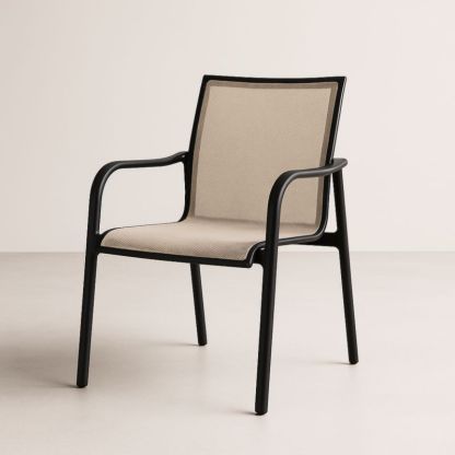 Fauteuil d’extérieur en aluminium noir avec assise en maille beige