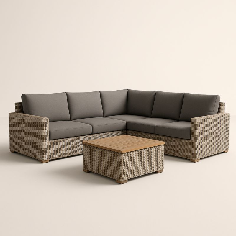 Ensemble Canapé d'Angle Extérieur en Résine Tressée avec Coussins Gris