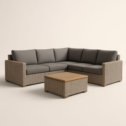 Ensemble Canapé d'Angle Extérieur en Résine Tressée avec Coussins Gris