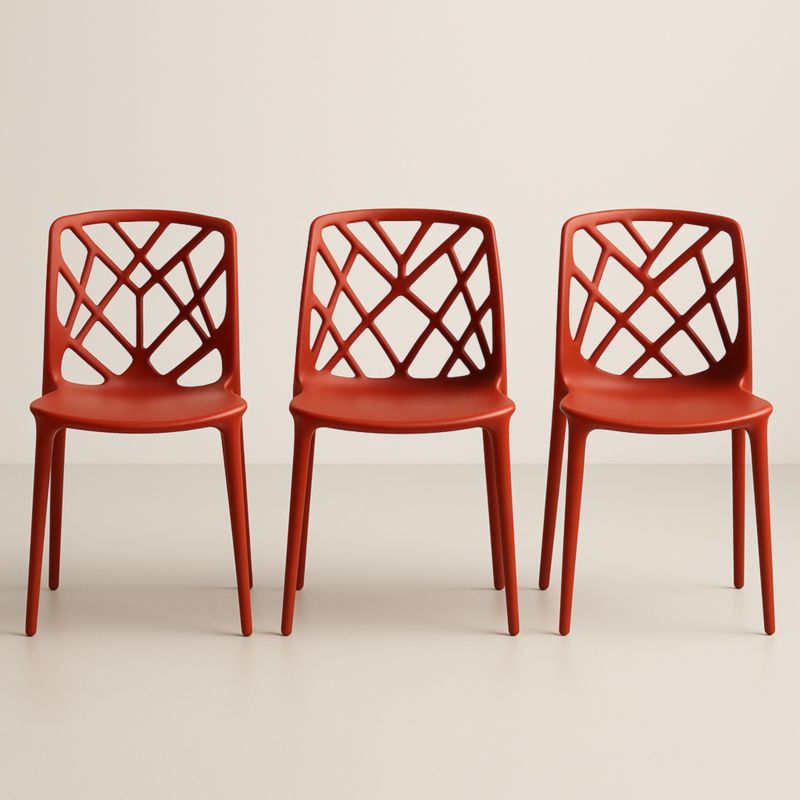 Ensemble de 3 chaises de repas en polypropylène avec dossier ajouré rouge