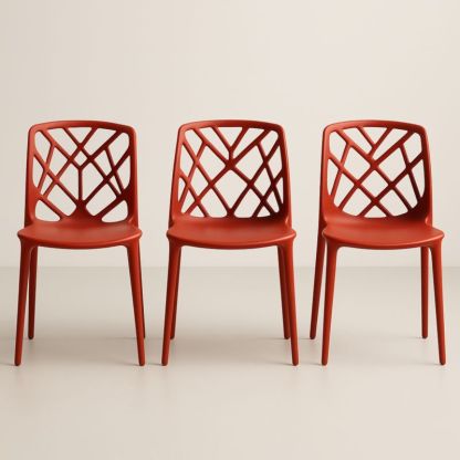 Ensemble de 3 chaises de repas en polypropylène avec dossier ajouré rouge