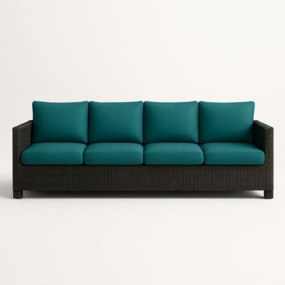 Canapé d'extérieur en résine tressée avec coussins turquoise