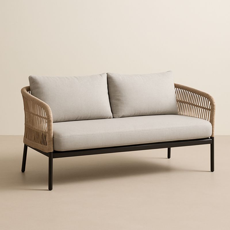 Canapé 2 Places Rotin Synthétique Métal Beige