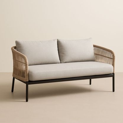 Canapé 2 Places Rotin Synthétique Métal Beige