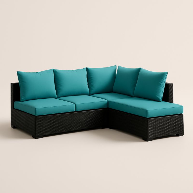 Canapé d'angle extérieur en osier turquoise