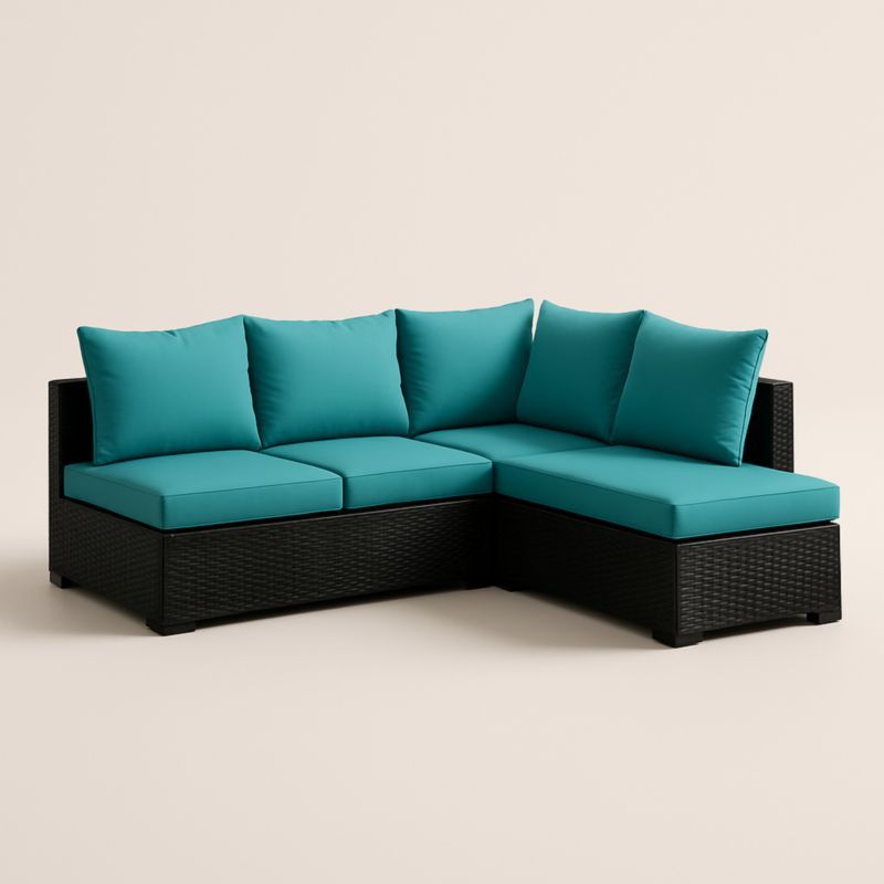 Canapé d'angle extérieur en osier turquoise