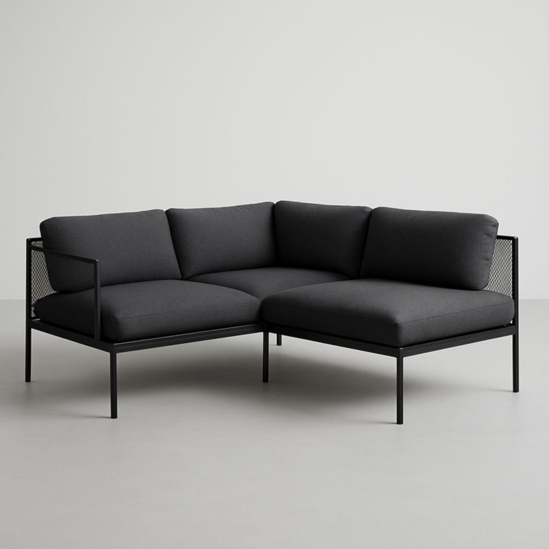 Canapé d'angle extérieur en aluminium et polyester Noir 200x140 cm