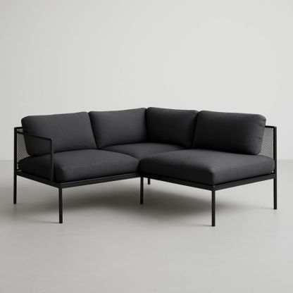 Canapé d'angle extérieur en aluminium et polyester Noir 200x140 cm