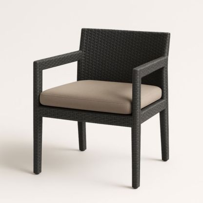 Chaise en Résine Tressée Noir Beige avec Accoudoirs et Coussin