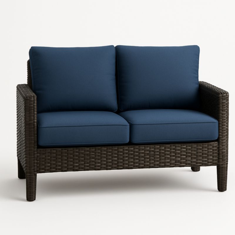 Canapé d'extérieur en résine tressée avec coussins bleu