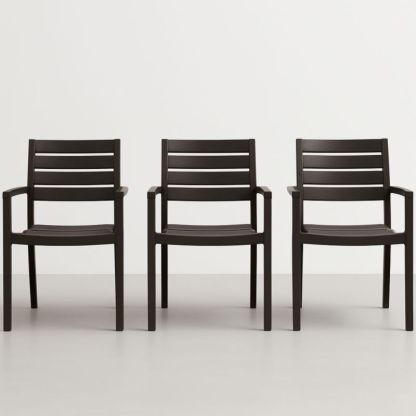 Chaises avec accoudoirs en plastique noir ensemble de 3