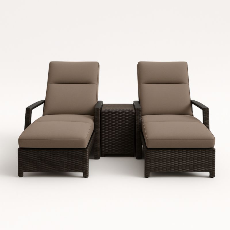 Ensemble de Chaises Longues en Résine Tressée Marron avec Table