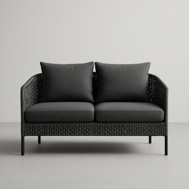 Canapé 2 Places en Résine Tressée et Tissu Gris