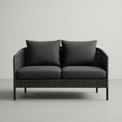 Canapé 2 Places en Résine Tressée et Tissu Gris