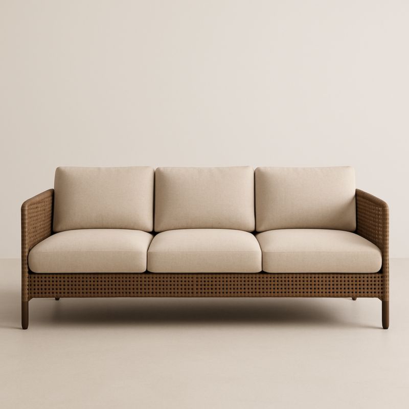 Canapé 3 Places Résine Marron Coussins Beige