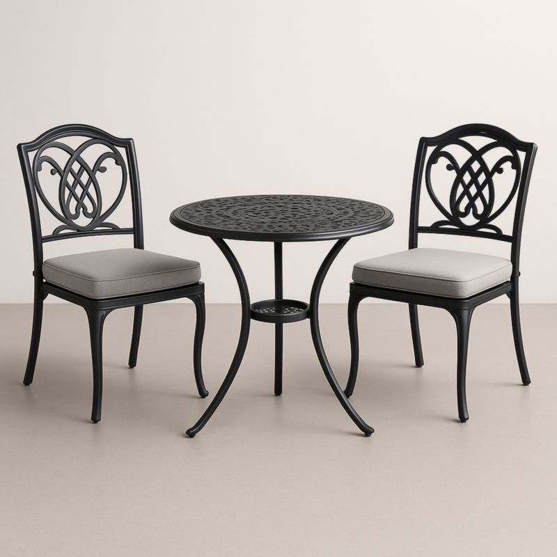 Ensemble extérieur 3 pièces en aluminium noir avec coussins gris