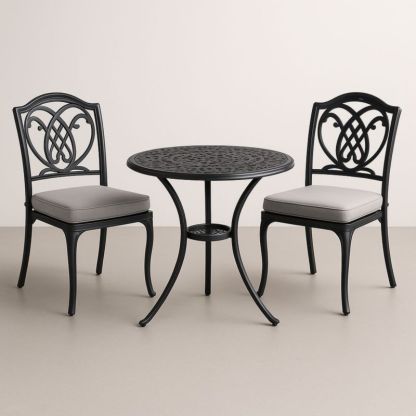 Ensemble extérieur 3 pièces en aluminium noir avec coussins gris