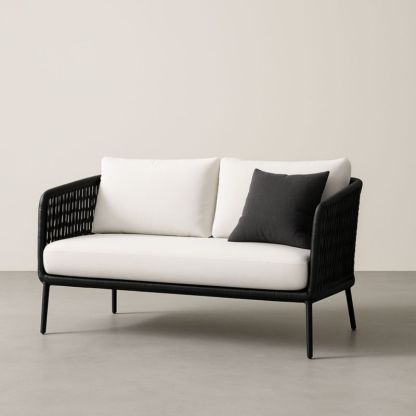 Canapé 2 Places en Polypropylène Noir et Blanc avec Coussins