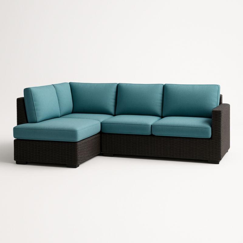 Canapé d'angle extérieur en résine tressée avec coussins en tissu polyester