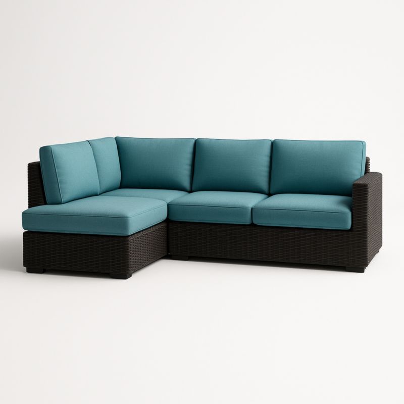 Canapé d'angle extérieur en résine tressée avec coussins en tissu polyester