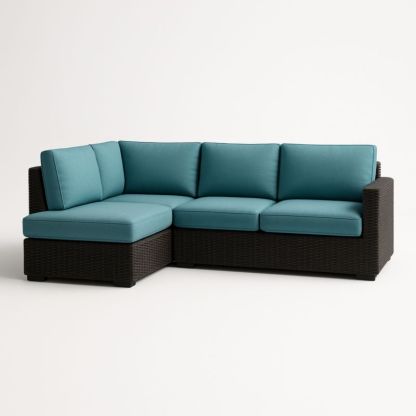 Canapé d'angle extérieur en résine tressée avec coussins en tissu polyester