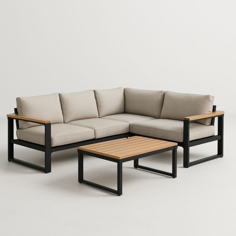 Ensemble de Canapé d'Angle Extérieur Métal et Bois Beige