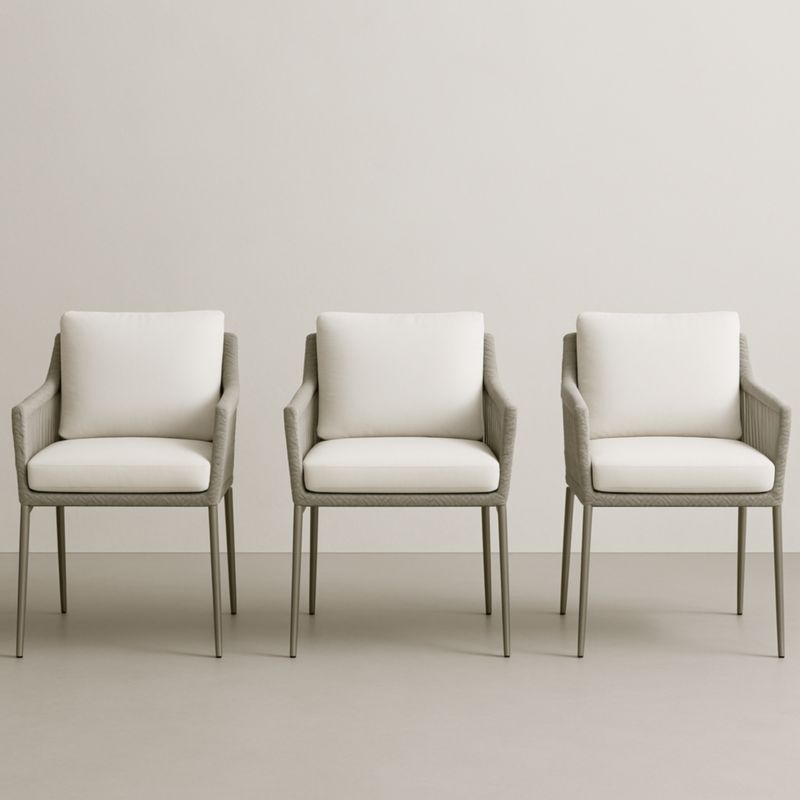 Lot de 3 chaises d'extérieur en aluminium avec coussins blancs